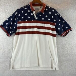 American Legacy USA Red‎ White Blue Stars Stripes Flag Polo Shirt Adult Size Lrg